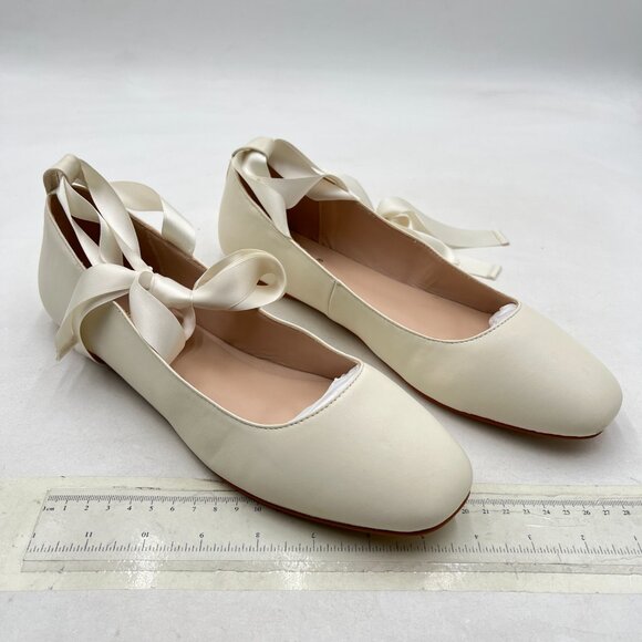 FSJ White Flat Pumps Square Toe Slip On Lace Up Party Dress Shoe for Shoe - Picture 3 of 7